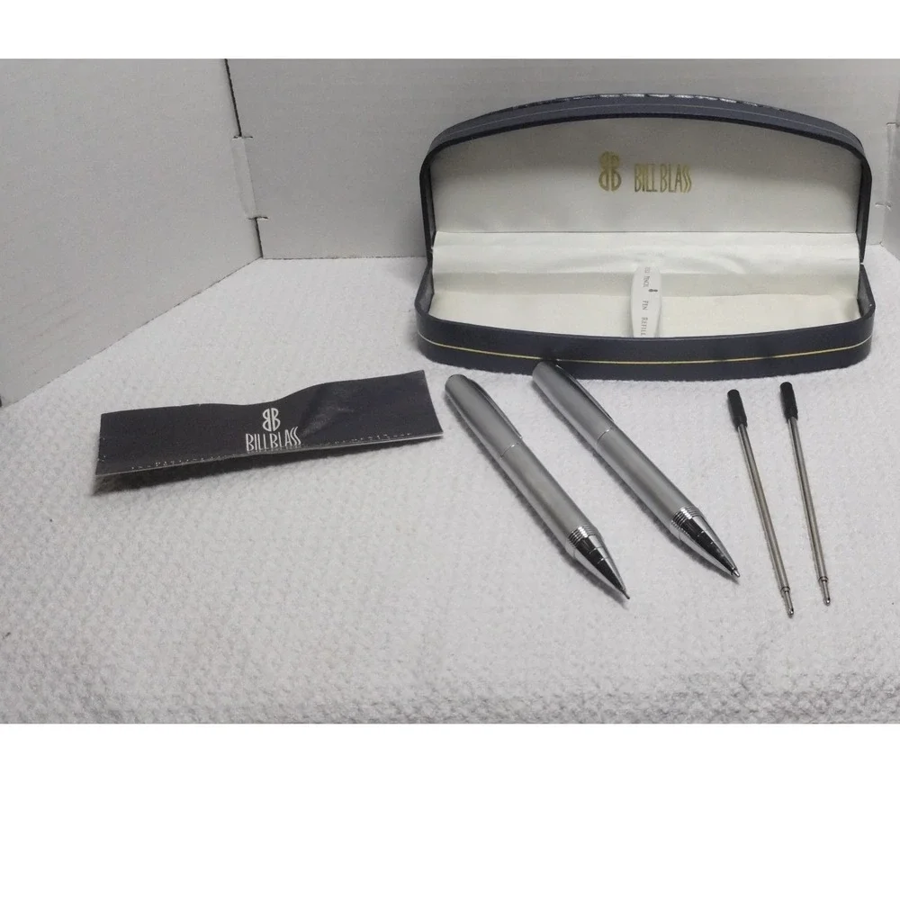 Bill Blass Silver Pen & Pencil Writing Instrument Set with Case Refills